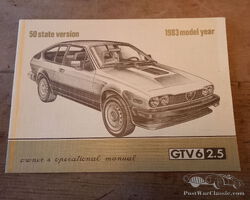 REVISED PRICE: Alfa Romeo GTV6 user manual - USA edition