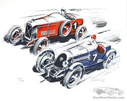 BNC contre Salmson sur l’anneau de vitesse de Montlhéry, P. Dumont, 1970