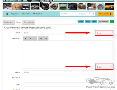 Promote your advert in different languages at PreWarCar.com & PostWarClassic.com