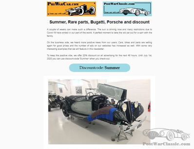 Summer, Rare parts, Bugatti, Porsche and discount - NEWSLETTER