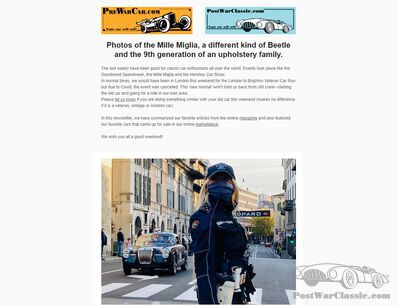 Photos of the Mille Miglia, a different kind of Beetle and the 9th generation of an upholstery family - NEWSLETTER