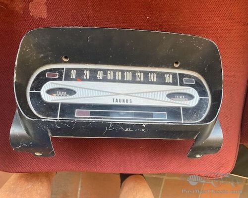 Dashboard panel with speedometer and gauges for 1960s German Ford Taunus