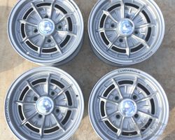 Set of four extremely rare unused original magnesium Campagnolo alloy Lancia Fulvia / Porsche 914-914S wheels
